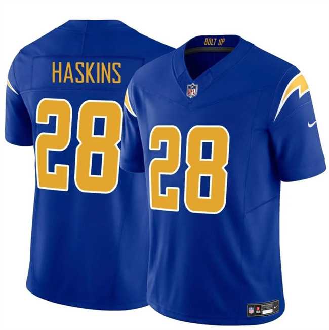 Men & Women & Youth Los Angeles Chargers #28 Hassan Haskins Royal 2024 F.U.S.E Vapor Limited Stitched Jersey